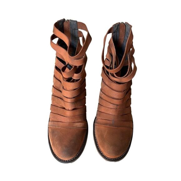FREE PEOPLE HYBRID STRAPPY LEATHER BOOTIE BOOT TERRACOTTA LEATHER SIZE 8 8.5 US - Picture 3 of 14